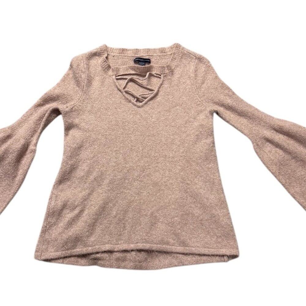 American Eagle: XS Dusty Rose/Pink Long Sleeve Sweater Lattice Detail at Neck